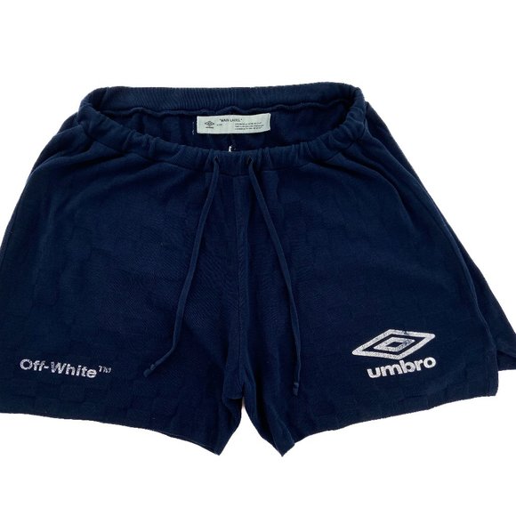 RARE OFF-WHITE x UMBRO Knit Shorts Virgil Abloh Dark Navy Blue Cotton Italy XL - Picture 1 of 9